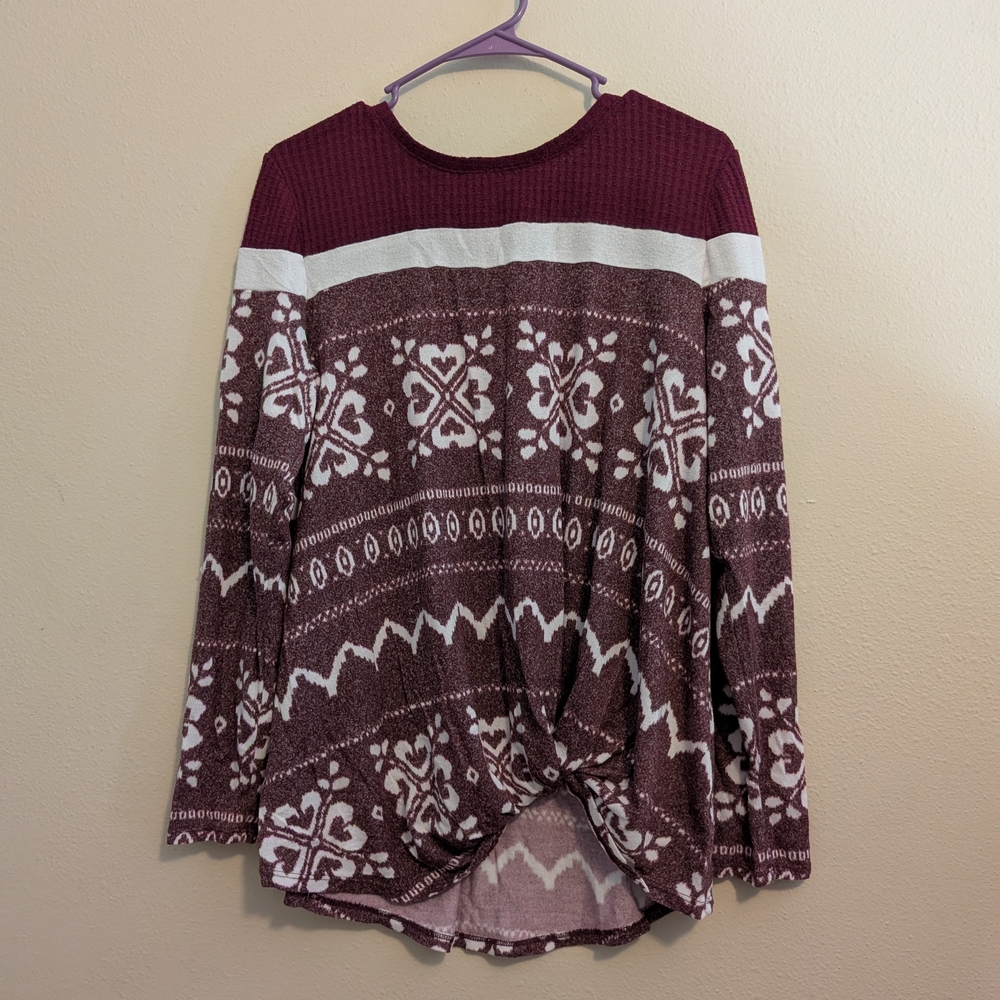 Maurices Burgundy and White Patterned Blouse